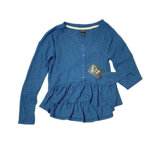 ART CLASS Girls' Henley Peplum Long Sleeve Top Blue - Picture 3 of 3